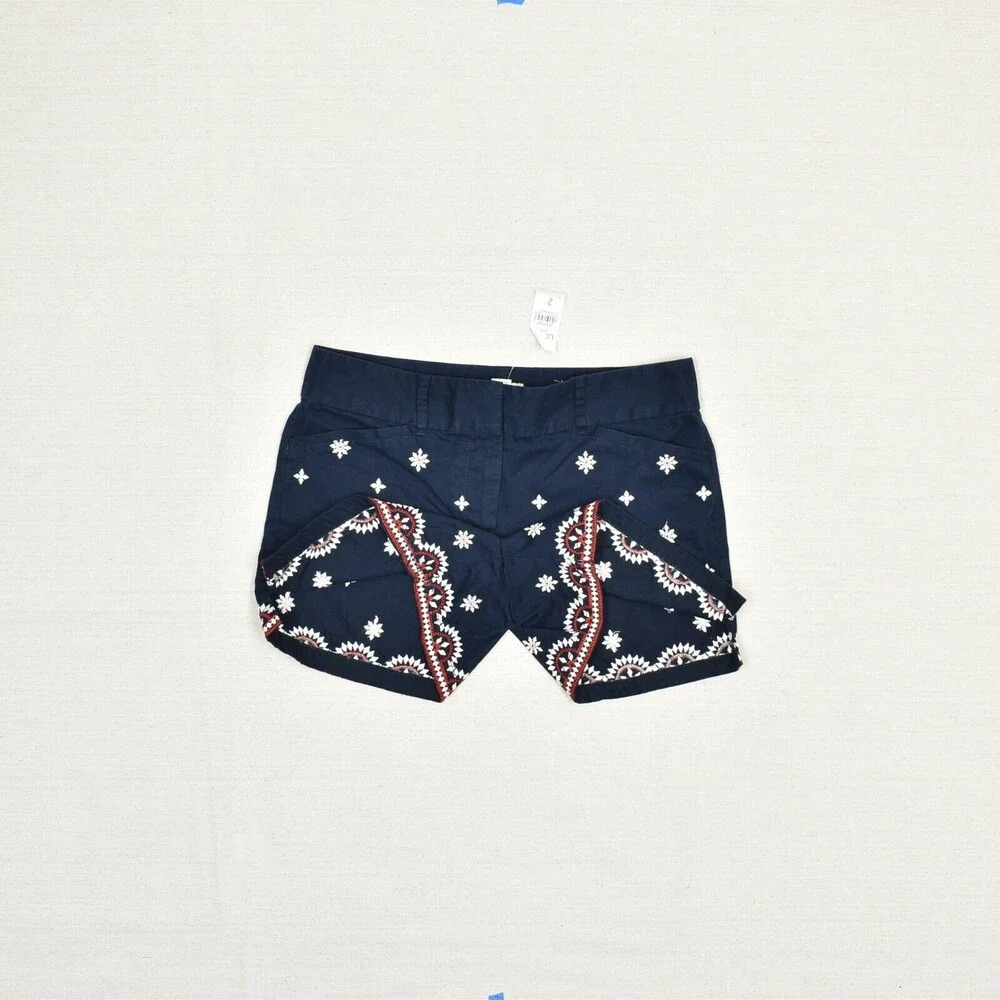 NEW Loft Women Bermuda Floral Shorts Zip Cotton Blue Size 2 4